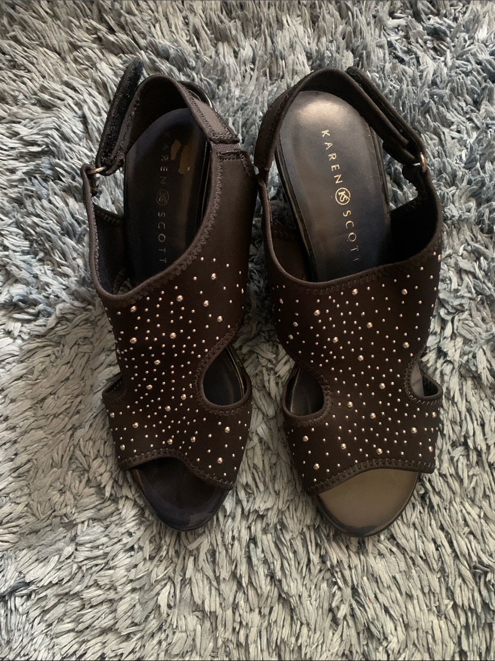 Karen Scott Black Studded Open-Toe Slingback Heels